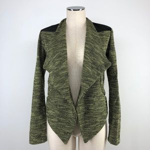 Heathered light green knit jacket faux leather